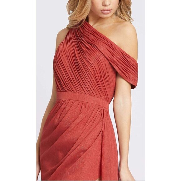 MAC DUGGAL Draped One Shoulder Chiffon Gown in Crimson Red Size US 4 - Picture 8 of 10
